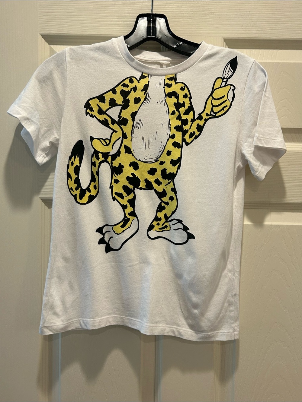 Stella McCartney White Tee with Yellow Leopard Graphic